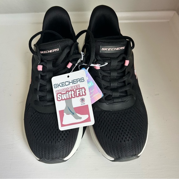 Skechers Women's Hands Free Swift Fit Athletic Mesh Sneaker 6.5 Black & Pink New - Picture 4 of 9